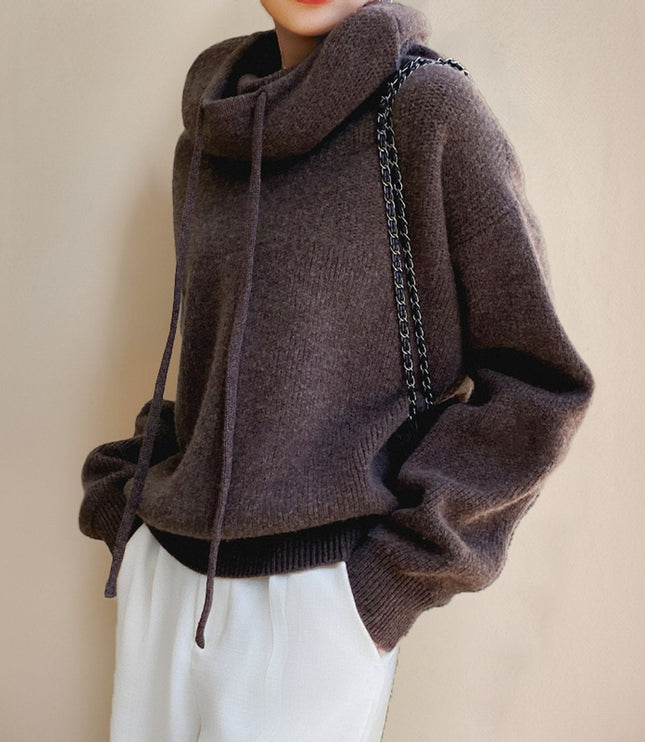 Women's Oversized Hooded Drawstring Knit Sweater