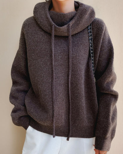 Women's Oversized Hooded Drawstring Knit Sweater