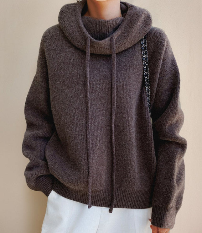 Women's Oversized Hooded Drawstring Knit Sweater