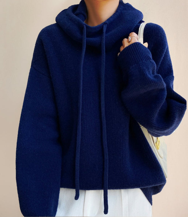 Women's Oversized Hooded Drawstring Knit Sweater