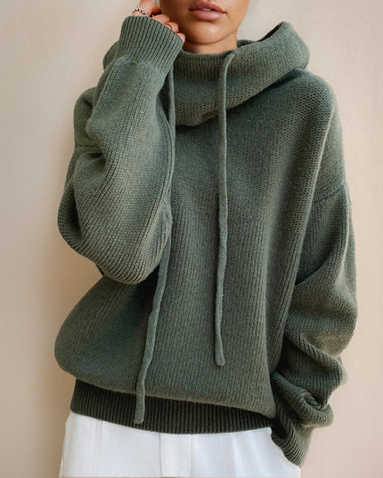 Women's Oversized Hooded Drawstring Knit Sweater