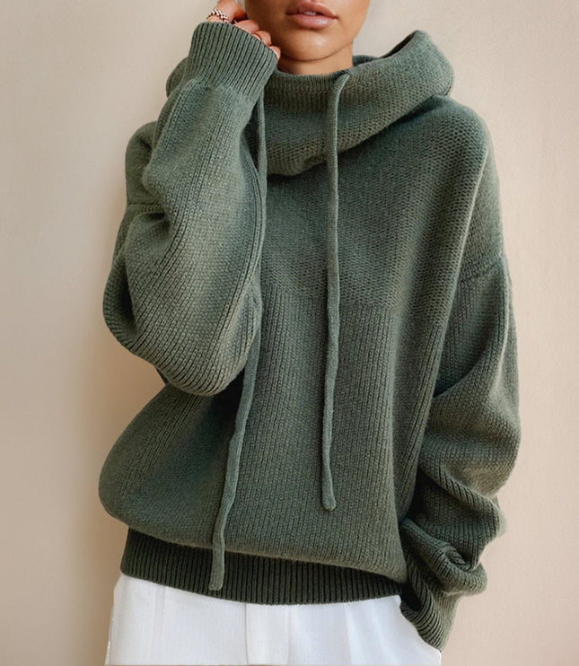 Women's Oversized Hooded Drawstring Knit Sweater