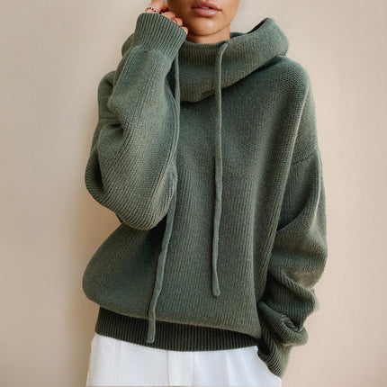 Women's Oversized Hooded Drawstring Knit Sweater