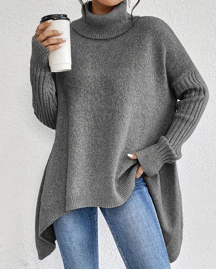 Women's Oversized Longline Turtleneck Knit Sweater