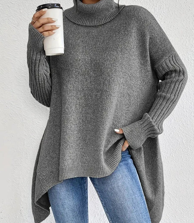 Women's Oversized Longline Turtleneck Knit Sweater