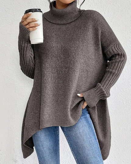 Women's Oversized Longline Turtleneck Knit Sweater