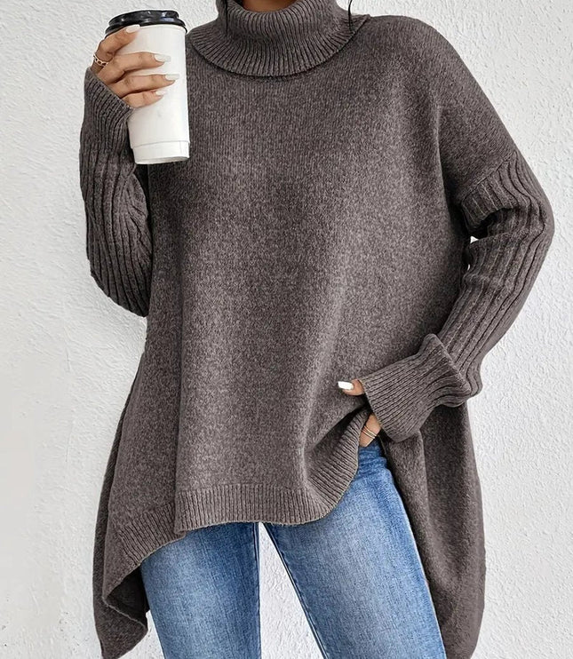Women's Oversized Longline Turtleneck Knit Sweater