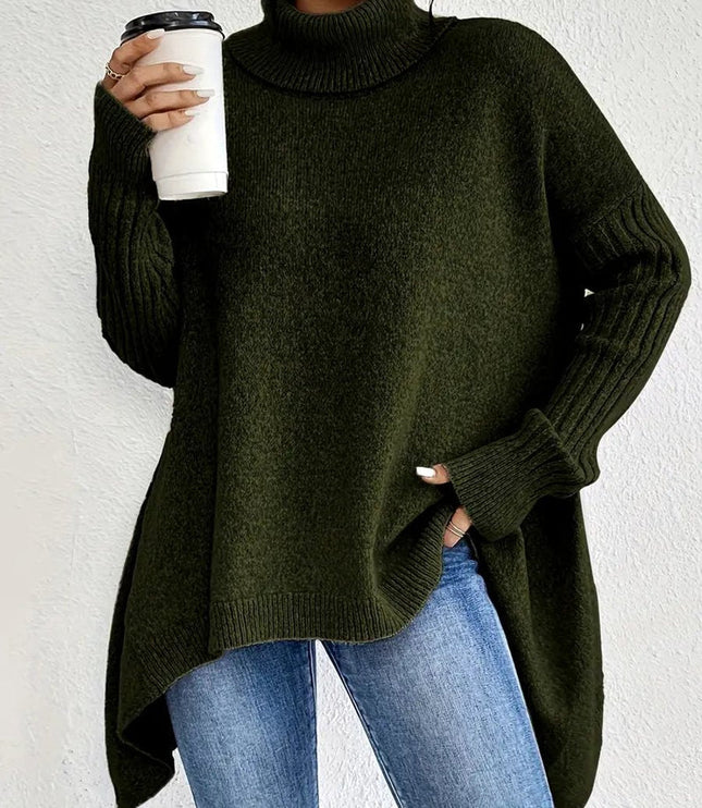 Women's Oversized Longline Turtleneck Knit Sweater