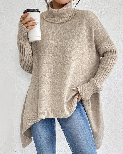 Women's Oversized Longline Turtleneck Knit Sweater