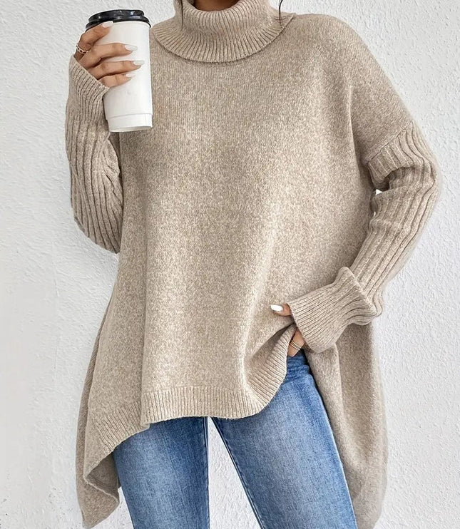 Women's Oversized Longline Turtleneck Knit Sweater