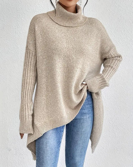 Women's Oversized Longline Turtleneck Knit Sweater
