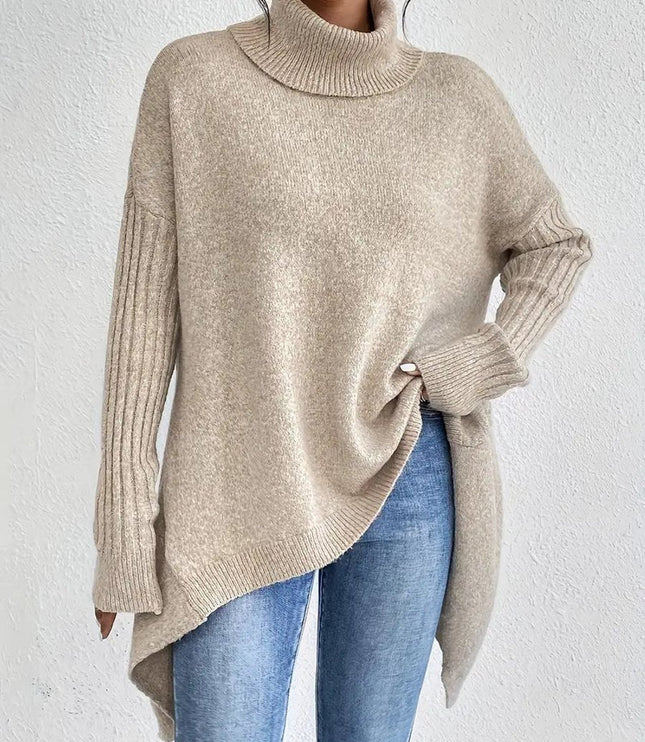 Women's Oversized Longline Turtleneck Knit Sweater