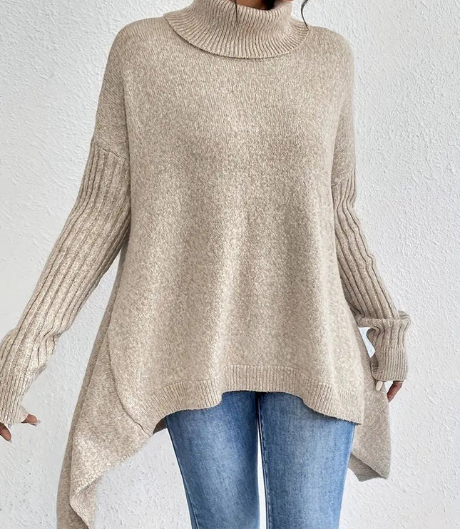 Women's Oversized Longline Turtleneck Knit Sweater