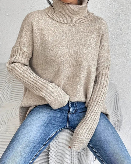 Women's Oversized Longline Turtleneck Knit Sweater