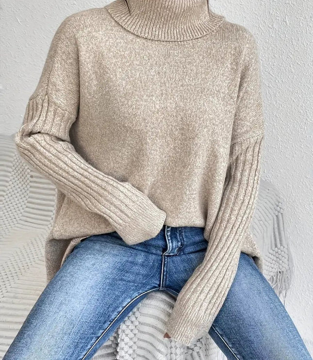 Women's Oversized Longline Turtleneck Knit Sweater