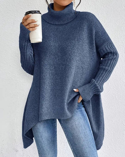 Women's Oversized Longline Turtleneck Knit Sweater