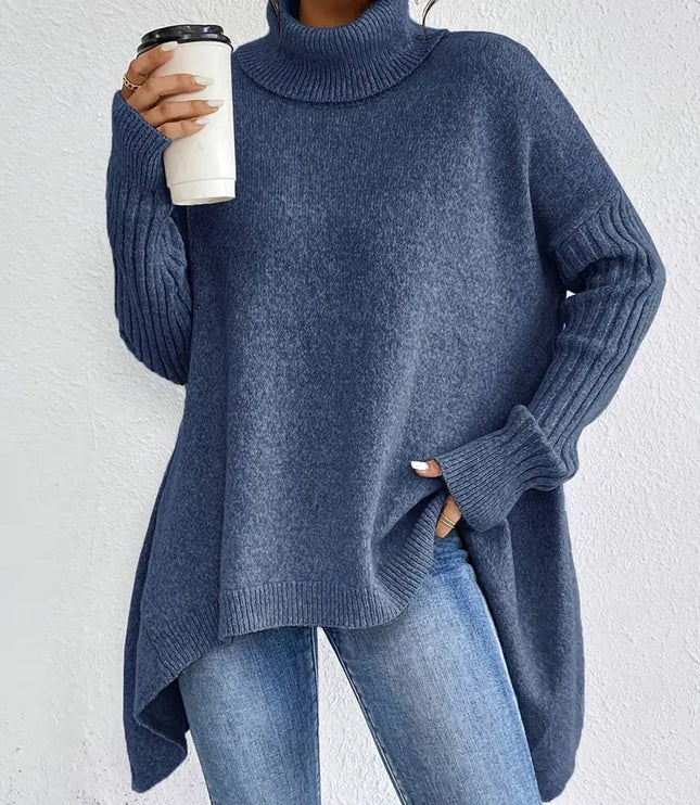 Women's Oversized Longline Turtleneck Knit Sweater