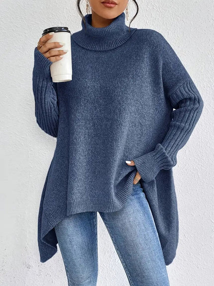 Women's Oversized Longline Turtleneck Knit Sweater