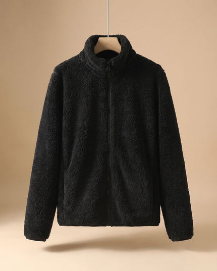 Women's Oversized Stand Collar Zip-Up Fleece Jacket