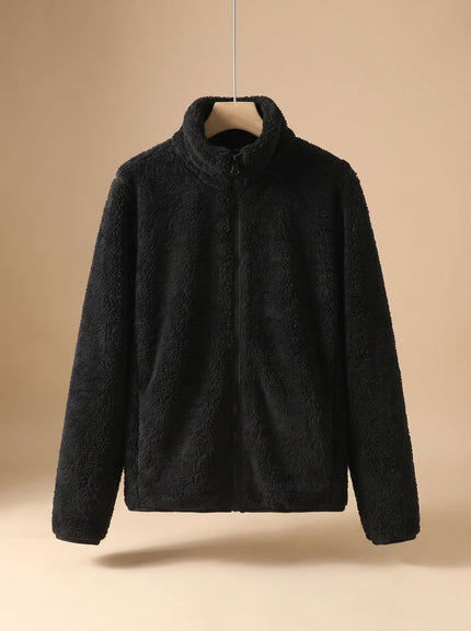 Women's Oversized Stand Collar Zip-Up Fleece Jacket