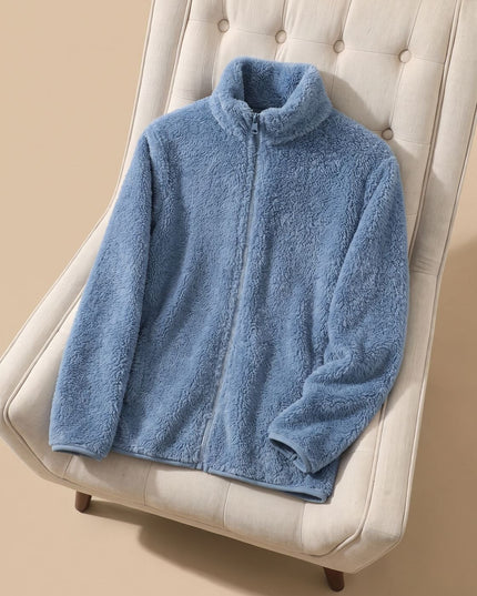 Women's Oversized Stand Collar Zip-Up Fleece Jacket