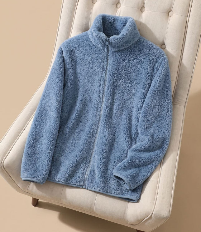 Women's Oversized Stand Collar Zip-Up Fleece Jacket