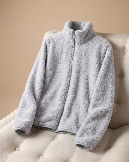 Women's Oversized Stand Collar Zip-Up Fleece Jacket