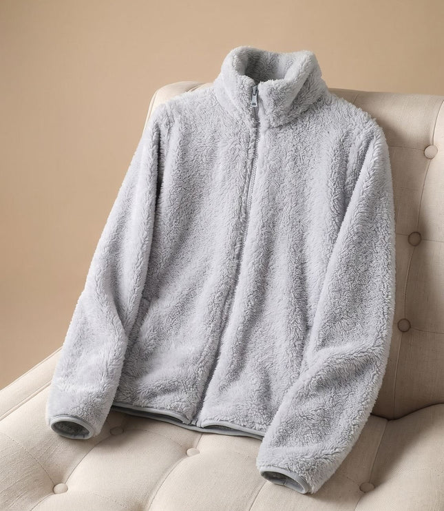 Women's Oversized Stand Collar Zip-Up Fleece Jacket
