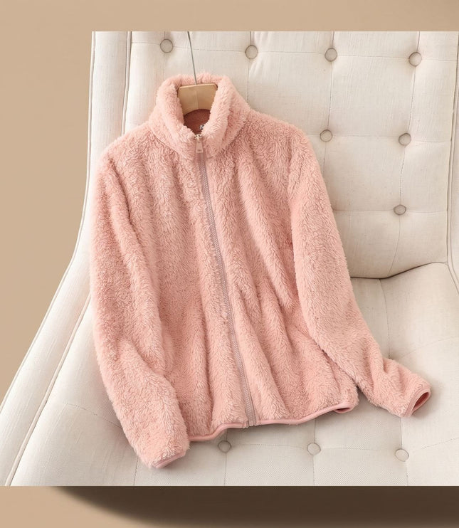Women's Oversized Stand Collar Zip-Up Fleece Jacket