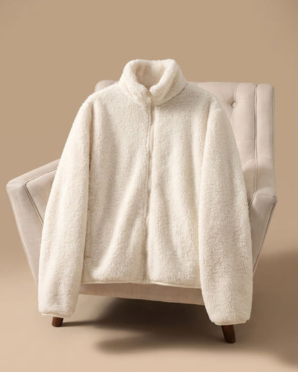 Women's Oversized Stand Collar Zip-Up Fleece Jacket