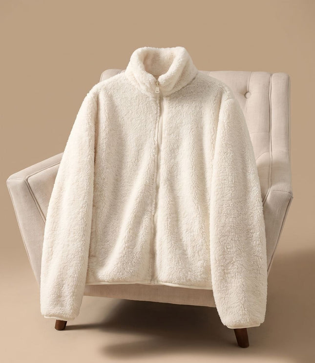 Women's Oversized Stand Collar Zip-Up Fleece Jacket