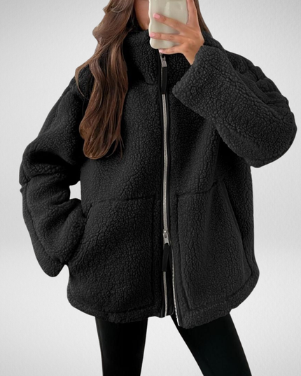 Women's Oversized Teddy Sherpa Fleece Zip Up Jacket