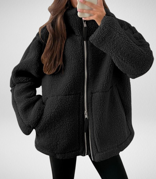 Women's Oversized Teddy Sherpa Fleece Zip Up Jacket