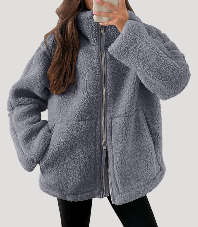 Women's Oversized Teddy Sherpa Fleece Zip Up Jacket