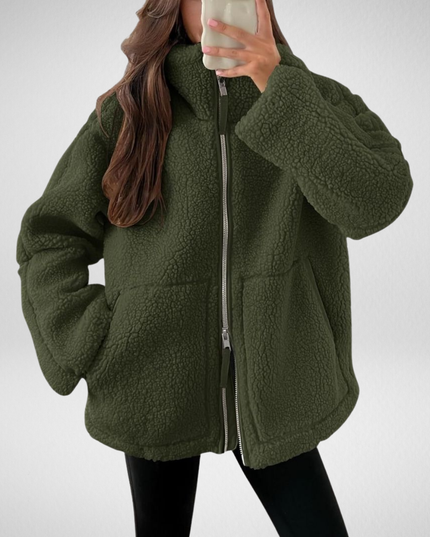 Women's Oversized Teddy Sherpa Fleece Zip Up Jacket