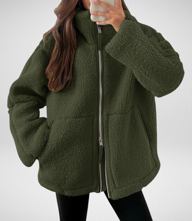 Women's Oversized Teddy Sherpa Fleece Zip Up Jacket
