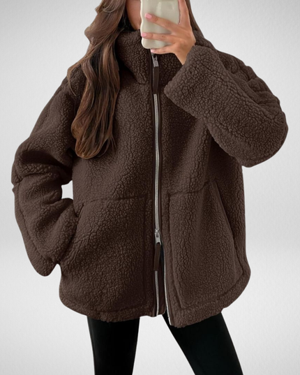 Women's Oversized Teddy Sherpa Fleece Zip Up Jacket