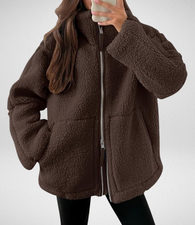 Women's Oversized Teddy Sherpa Fleece Zip Up Jacket