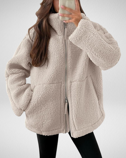 Women's Oversized Teddy Sherpa Fleece Zip Up Jacket