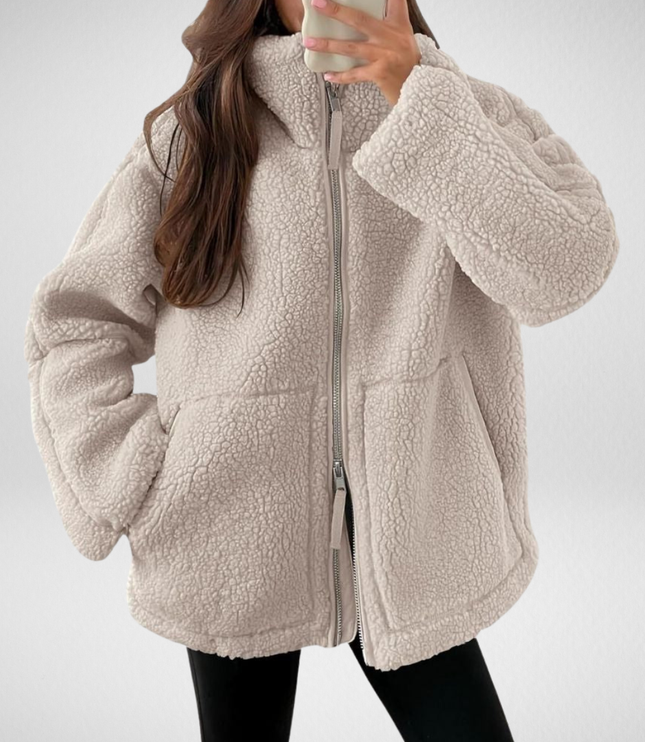 Women's Oversized Teddy Sherpa Fleece Zip Up Jacket