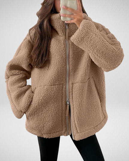 Women's Oversized Teddy Sherpa Fleece Zip Up Jacket