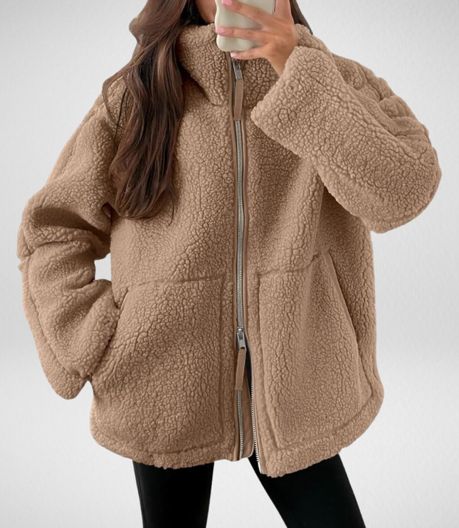 Women's Oversized Teddy Sherpa Fleece Zip Up Jacket