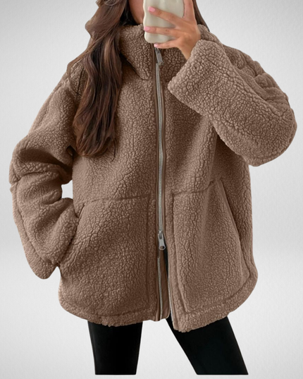 Women's Oversized Teddy Sherpa Fleece Zip Up Jacket