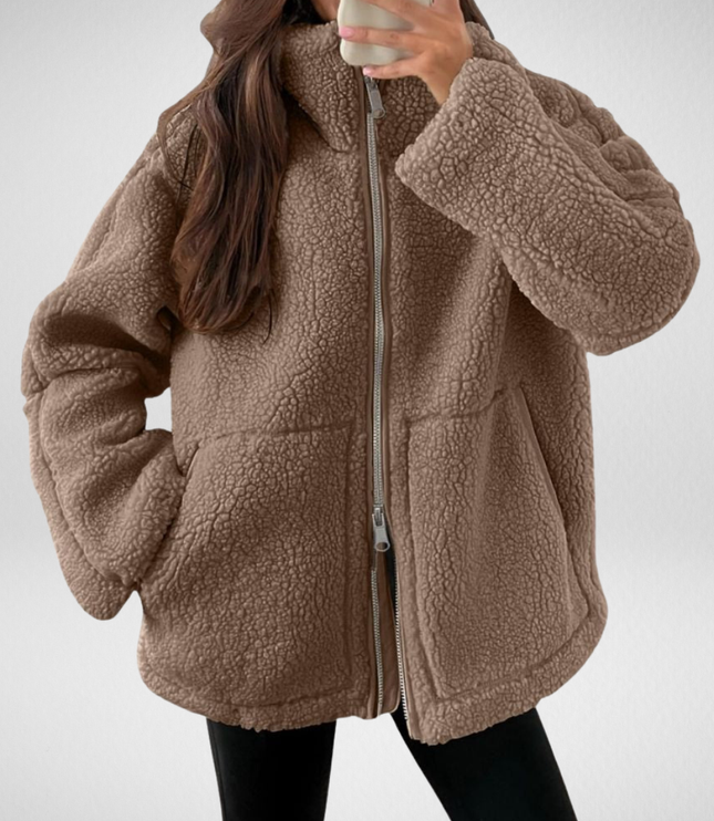 Women's Oversized Teddy Sherpa Fleece Zip Up Jacket