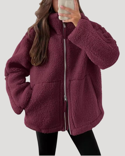 Women's Oversized Teddy Sherpa Fleece Zip Up Jacket