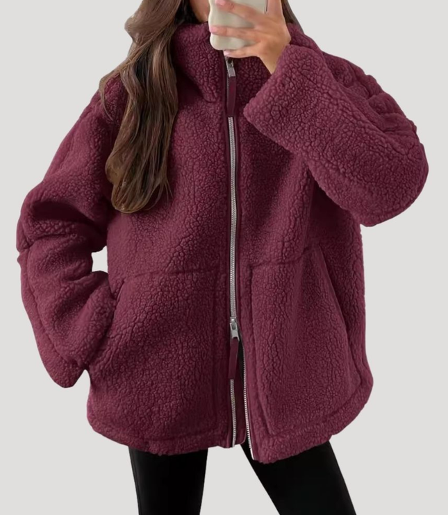 Women's Oversized Teddy Sherpa Fleece Zip Up Jacket