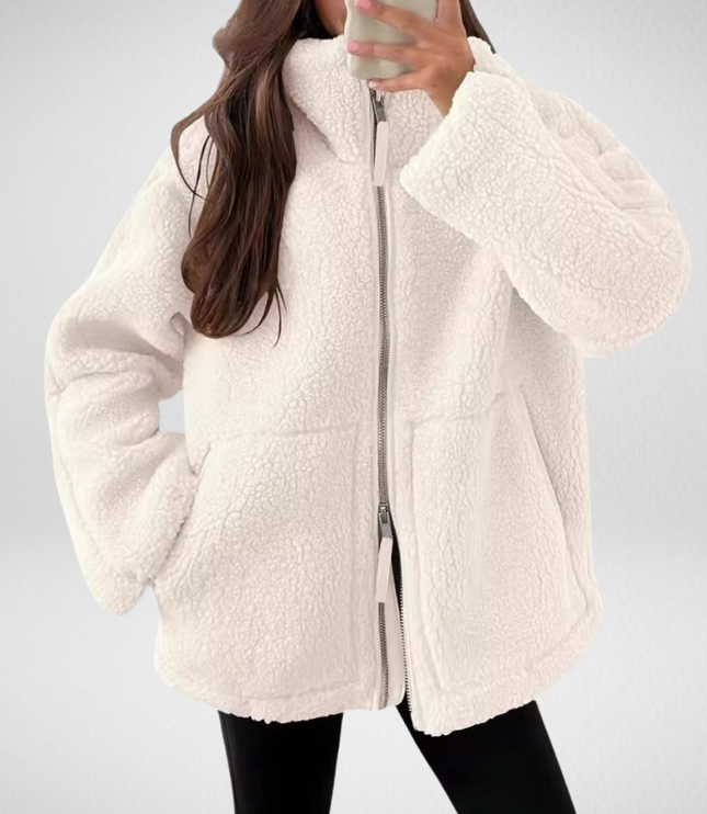 Women's Oversized Teddy Sherpa Fleece Zip Up Jacket