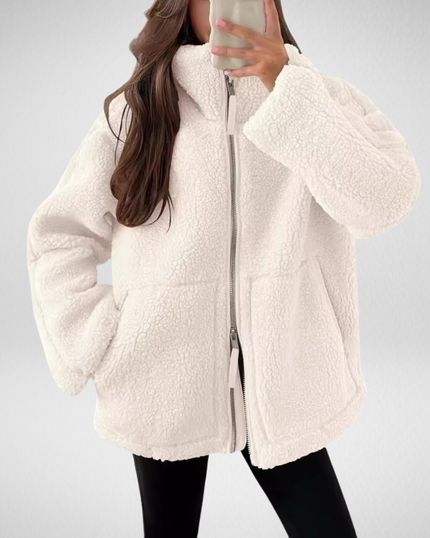 Women's Oversized Teddy Sherpa Fleece Zip Up Jacket