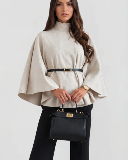 Women's Oversized Wool Funnel Neck Cape Winter Coat