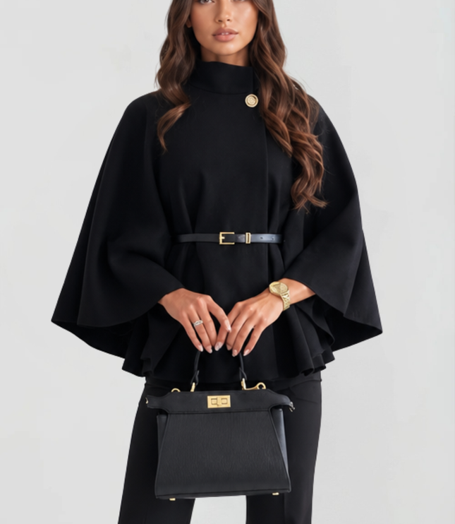 Women's Oversized Wool Funnel Neck Cape Winter Coat